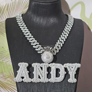 Custom " ANDY " <b>Name</b> Pendant Moissanite Diamond Cuban Link <b>Chain</b> Hip Hop Iced Out Necklace For Men Women - Product Image 1