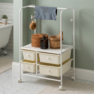<b>4</b> <b>Drawers</b> Metal Rack <b>Storage</b> Cart with hanging rail for Wardrobe Minimalist Design Standing Type Multifunctional - Product Image 3