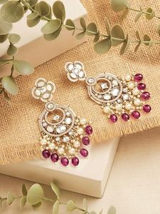 Pendientes Chandbali Kundan Premium para Mujer |   Joyería Étnica para Bodas, Pendientes de Perlas Chapados en Oro, Pendientes de Araña - Product Image 4