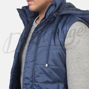 Chaleco Acolchado con Capucha Azul Marino Personalizado para Hombre, Chaleco Acolchado Cálido de Invierno, Chaqueta sin Mangas Impermeable para Hombre - Product Image 6