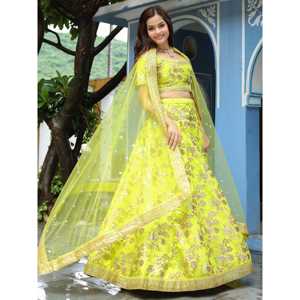 Fantástico Neón Bordado Seda Lehenga Choli Con Dupatta - Product Image 6