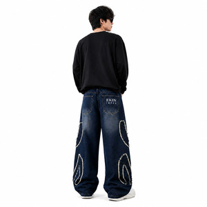 Jeans de Mezclilla Rectos para Hombre, con Logotipo Personalizado, Ecológicos, 100% Algodón, Cintura Media, Borde Crudo, Color Azul Oscuro Lavado - Product Image 4