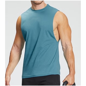 Sleeveless OEM Custom Gym Fitness Tank <b>Tops</b> for Men's Clothing <b>Plus</b> <b>Size</b> Cotton Breathable High Street Style Crewneck Tank <b>Tops</b> - Product Image 2