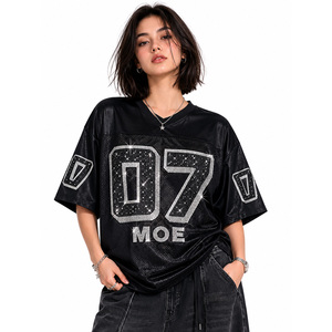 Jersey de Fútbol Americano con Cristales Negros, Personalizado con Pedrería, Malla Oversize, Logotipo Personalizado, Ropa Urbana, Producción OEM al por Mayor - Product Image 1