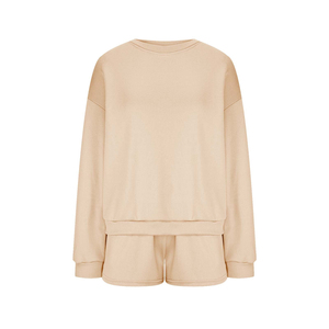 High Quality Women's Sweatshirt Set Plain Fleece Crewneck Pullover and High Waist Shorts Set Custom Size Tracksuit Women - Product Image 4