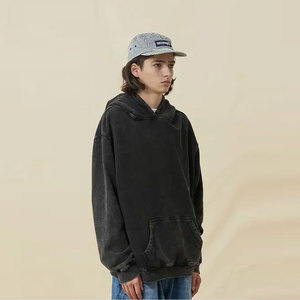 เสื้อฮู้ดดี้ผู้ชายทรงโอเวอร์ไซส์ ผ้าฝ้ายฟอก ทรงปกติ แบบถัก สวมใส่สบาย เหมาะสำหรับฤดูใบไม้ร่วง มีกระเป๋าหน้า สีพื้น ดีไซน์มีฮู้ด - Product Image 2