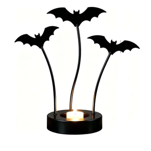 Porte-bougie vintage en métal pour Halloween avec motif de chauve-souris, couleur noire, pour décorations d'Halloween à la maison - Product Image 1