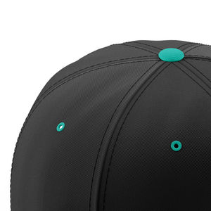 Black 6-Panel <b>Snapback</b> <b>Cap</b> With Teal Brim Unisex Street Style Fitted Baseball Hat Solid Color Canvas Adult Casual Wear - Product Image 4