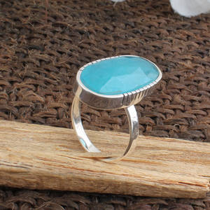 Anillo de Calcedonia Azul Natural, Plata de Ley 925, Gema Azul Espuma, Joyería Hecha a Mano para Mujer, Fabricante Personalizado al por Mayor - Product Image 5