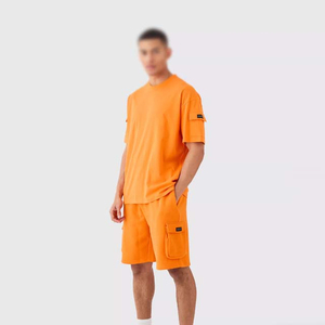 Summer Men's High Street Solid Terry Printed Short Sleeve T-shirt & Shorts 2-Piece Custom Casual Tracksuit Men's <b>Twin</b> <b>Sets</b> - Product Image 5
