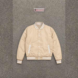 PREMIUM BEIGE <b>VARSITY</b> <b>BOMBER</b> <b>JACKET</b> <b>MEN</b> Solid Color Turn-down Collar Regular Fit Polyester Material Casual Winter Wear Wool - Product Image 5