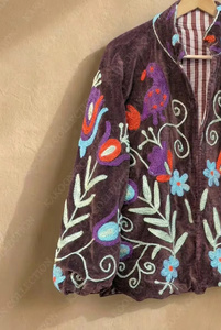 Chaqueta Bomber Reversible de Doble Cara, Hecha a Mano, Bordada, de Algodón y Terciopelo Suzani, con Patrón Floral Vintage, Otoño, OEM, ODM - Product Image 3