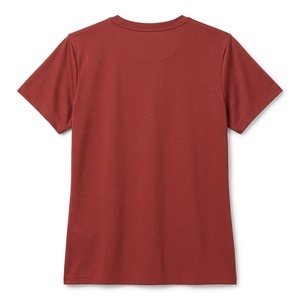 T-shirt rouge à col rond et manches courtes pour femme, 100 % coton jersey, teint uni, coupe décontractée, longueur normale, respirant, anti-UV, idéal pour l'été - Product Image 3
