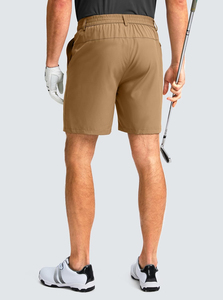 Shorts pour hommes couleur kaki unie avec poches, taille mi-haute, style décontracté, séchage rapide, tissu tissé, fermeture boutonnée - Product Image 4
