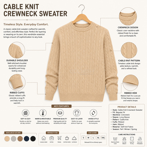 Cosh International Sorority Sisterhood Acrylic <b>Beige</b> Knitted Crew Neck Sweater Long Sleeve Casual Solid Color Autumn Top - Product Image 6