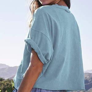 Camiseta de Cuello Redondo y Hombros Caídos para Mujer, Talla XL, Nuevo Diseño, Algodón-Poliéster-Spandex, Estampada, Estilo Hip Hop, para Todas las Temporadas, Corte Recortado - Product Image 3