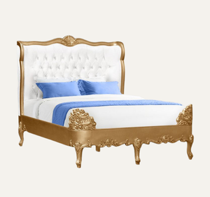 Cama Tapizada Estilo Francés Real con Cabecera Acolchada de Caoba, Tamaño King, Muebles para Recámara - Product Image 1
