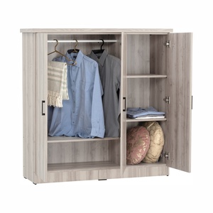 Minimalist Laminated Board Wardrobe <b>Light</b> Oak Finish Clothes Cabinet with Three Storage Doors <b>Pull</b> <b>Handles</b> Low board - Product Image 3