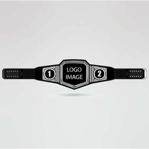 Ceinture de championnat de lutte en laiton et zinc avec plaque centrale dorée à quatre côtés, logo personnalisé, sangle noire, fabriquée à la main - Product Image 1