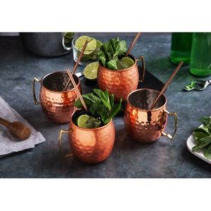 Copper Moscow mule mug set for stylish gourmet beverage events hammered finish metal cups durable reusable party mugs - Product Image 6