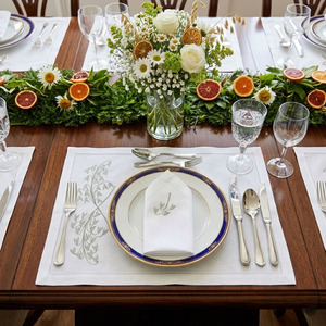Juegos de Manteles Individuales y Servilletas de Bambú Bordados Lavables de Lujo al por Mayor, con Dobladillo de Lino Blanco, para el Hogar, Bodas y Eventos - Product Image 4