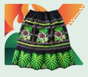 Women Casual Floral Skirts Ruffle Mini Embroidered Pohnpei Skirt High Quality Polynesian Tribal Clothing Flowy One-Shoulder - Product Image 1