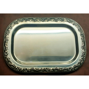 Plateau de service rectangulaire vintage en acier inoxydable, finition argentée polie, plateau moderne en métal texturé pour la restauration et la décoration intérieure - Product Image 5