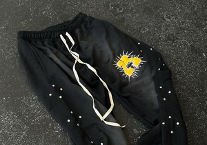 Custom Embroidery Cotton Fleece Oversized <b>Baggy</b> Straight Leg Sweatpants Vintage Distressed Acid Wash <b>Men</b> Sweatpants Man <b>Trouser</b> - Product Image 4