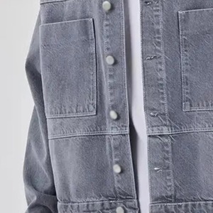 Winter Men's Denim Jacket Custom Design Wholesale Price Customize Distressed Front Logo - Product Image 3