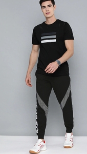 Men's <b>Black</b> Sporty Sweatpants With Stripes Elastic Waist Breathable Knitted Joggers Summer Wear - Product Image 1
