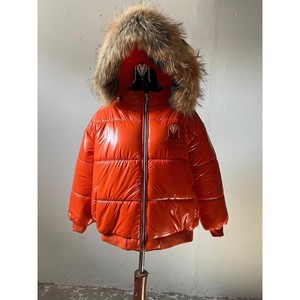 Veste matelassée orange avec capuche en fourrure, manches longues, coupe-vent, manteau d'hiver pour femme, courte, épaisse, rembourrage en polyester, fermeture éclair - Product Image 5