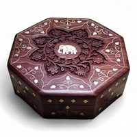 Boîte à bijoux octogonale en bois de rose, faite à la main, vintage |   Boîte de rangement cosmétique en bois de collection |   Cadeau de Noël : Bague et Organisateur