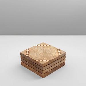 Sous-verres carrés en bois avec motif géométrique incrusté, napperons modernes antidérapants de 10 cm de diamètre, artisanat Curio pour la salle à manger et la cuisine - Product Image 6