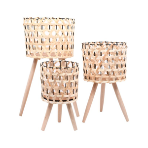 Vente en gros de pots en bambou naturel avec support en bois pour plantes d'intérieur, pots à fleurs décoratifs fabriqués au Vietnam - Product Image 2