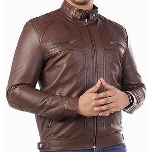 Mens Genuine <b>Leather</b> <b>Jacket</b> Biker Style Slim Fit <b>Winter</b> Coat Custom Logo OEM Factory Supplier - Product Image 2