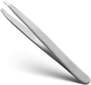 Ensemble de pinces à sourcils courbées en acier inoxydable sans soudure, étui en PU, pointes inclinées et pointues, pinces de précision durables pour une épilation classique - Product Image 1