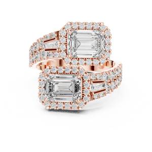 Bague de fiançailles de luxe en or rose avec halo de diamants de laboratoire, bande épaisse, bijoux de mariée modernes pour femmes - Product Image 6