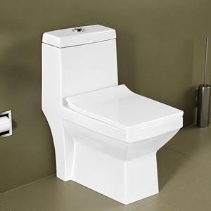 Inodoro de una pieza con taza alargada, sifón en S, doble descarga, de porcelana, montaje en suelo, diseño contemporáneo, para baño, 650x360x740mm - Product Image 2