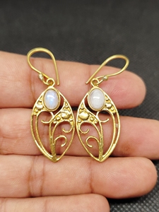Moonstone Export Brass Gemstone Drop <b>Earrings</b> Bulk Handcrafted Gold Plated Finish Moonstone Pattern Bezel - Product Image 4
