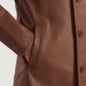 Elegant Urban Slate Brown Genuine <b>Leather</b> Coat Men High Street Style Waterproof Windproof OEM Customized Wholesale Winter - Product Image 4