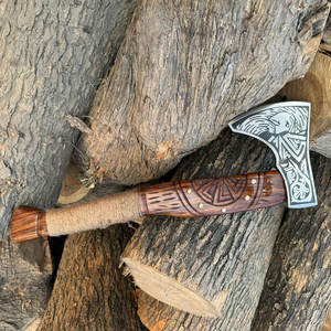 Hacha Vikinga Nórdica Hecha a Mano de Grado Industrial con Mango de Madera y Cabeza de Acero al Carbono, Herramienta de Alta Calidad para Acampar y Cortar Madera - Product Image 2