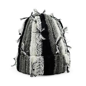 Gorro de Punto Hecho a Mano con Diseño Desgastado y Bordado, Gorro de Invierno Unisex a Rayas, Informal, para Esquí, Uso Diario, 100% Acrílico, Moda Urbana - Product Image 3