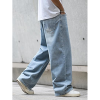 ARTIST IDNSUTRY Jeans de mezclilla lavados a la piedra de pierna ancha para hombre, corte holgado, cintura media, estilo casual