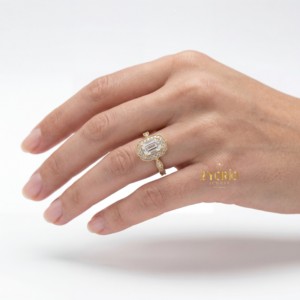 925 Sterling <b>Silver</b> <b>Emerald</b> Cut Lab Grown Diamond Vintage Halo Engagement <b>Ring</b> Milgrain Antique Bridal <b>Ring</b> Women - Product Image 5