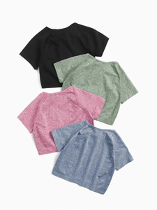T-shirt court décontracté pour femme, col rond, manches courtes, coupe ajustée, respirant, de haute qualité - Product Image 2
