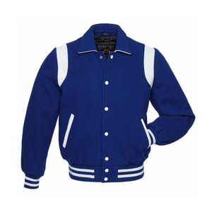 Nouvelle veste universitaire bleu royal personnalisée avec accents blancs, col rabattu, style preppy, vêtement d'extérieur d'automne, mélange de laine et de polyester - Product Image 1