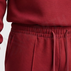 Survêtement rouge pour homme à demi-zip, couleur unie, sweat-shirt en coton et pantalon à cordon de serrage, tenue décontractée d'automne, coupe régulière longueur entière - Product Image 5