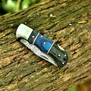 Couteau de poche pliant en acier Damas fait main, personnalisé, le plus vendu, conception OEM, lame de chasse pliable à verrouillage arrière - Product Image 1