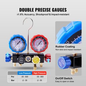Manometro digitale a 4 vie per refrigeranti R134A, R22, R12, R410A con tubi da 1,5 m e raccordi, funziona anche con serbatoi. - Product Image 2