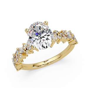 Magnifique bague de fiançailles en diamant de laboratoire taille ovale, or pur 14 carats, avec accent marquise et alliance assortie pour femme - Product Image 2